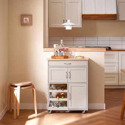 Vorverkauf | SoBuy | Servierwagen | mit Flaschenablagen Küchenwagen | Khaki | 67x86x38cm | FKW45-KA