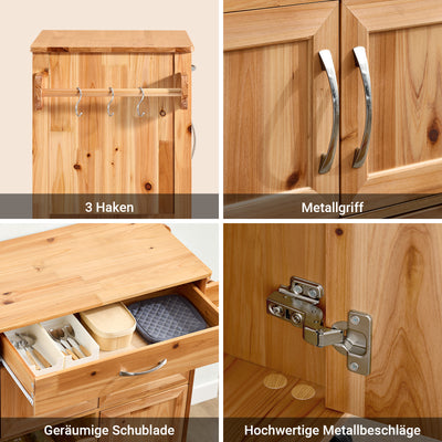 SoBuy | Servierwagen | mit Flaschenablagen Küchenwagen | Naturfarben | FKW45-N