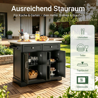 SoBuy | Kücheninsel | Küchenwagen mit erweiterbarer Arbeitsfläche | Küchenschrank Schwarz | FKW71-III-SCH