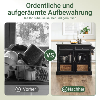 SoBuy | Kücheninsel | Küchenwagen mit erweiterbarer Arbeitsfläche | Küchenschrank Schwarz | FKW71-III-SCH