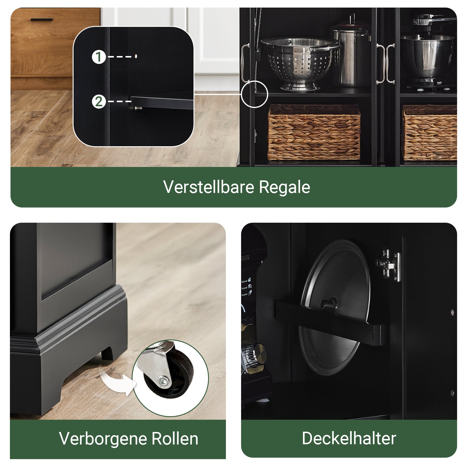 SoBuy | Kücheninsel | Küchenwagen mit erweiterbarer Arbeitsfläche | Küchenschrank Schwarz | FKW71-III-SCH