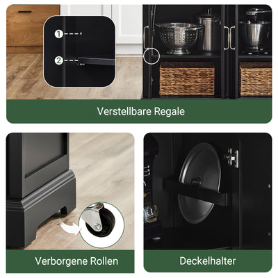 SoBuy | Kücheninsel | Küchenwagen mit erweiterbarer Arbeitsfläche | Küchenschrank Schwarz | FKW71-III-SCH