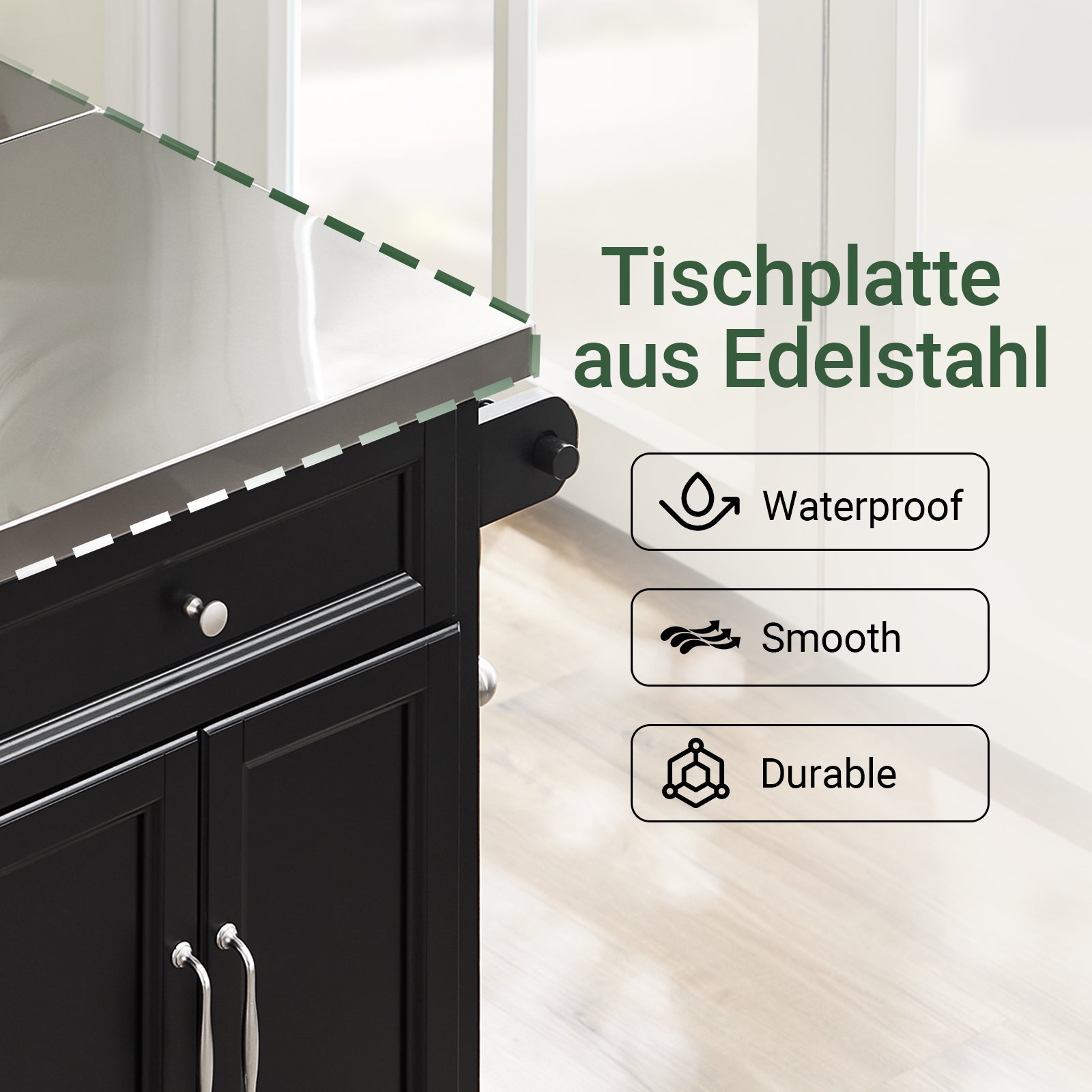SoBuy | Kücheninsel | Küchenwagen mit erweiterbarer Arbeitsfläche | Küchenschrank Schwarz | FKW71-III-SCH