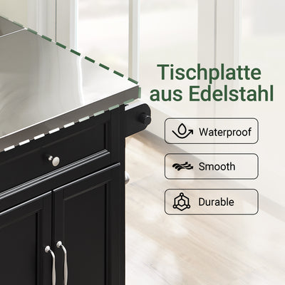 SoBuy | Kücheninsel | Küchenwagen mit erweiterbarer Arbeitsfläche | Küchenschrank Schwarz | FKW71-III-SCH
