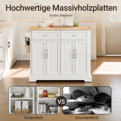 SoBuy Kücheninsel mit Rollen Küchenwagen mit ausziehbarer Arbeitsplatte Weiß 115x92x(46-71) cm FKW71-III-WN