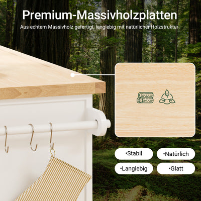 SoBuy Kücheninsel mit Rollen Küchenwagen mit ausziehbarer Arbeitsplatte Weiß 115x92x(46-71) cm FKW71-III-WN