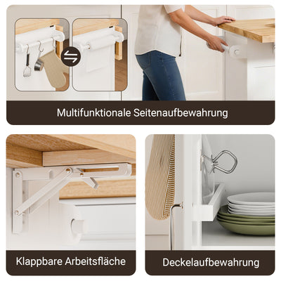 SoBuy Kücheninsel mit Rollen Küchenwagen mit ausziehbarer Arbeitsplatte Weiß 115x92x(46-71) cm FKW71-III-WN
