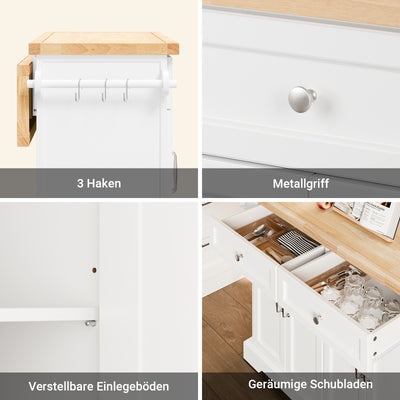 SoBuy Kücheninsel mit Rollen Küchenwagen mit ausziehbarer Arbeitsplatte Weiß 115x92x(46-71) cm FKW71-III-WN