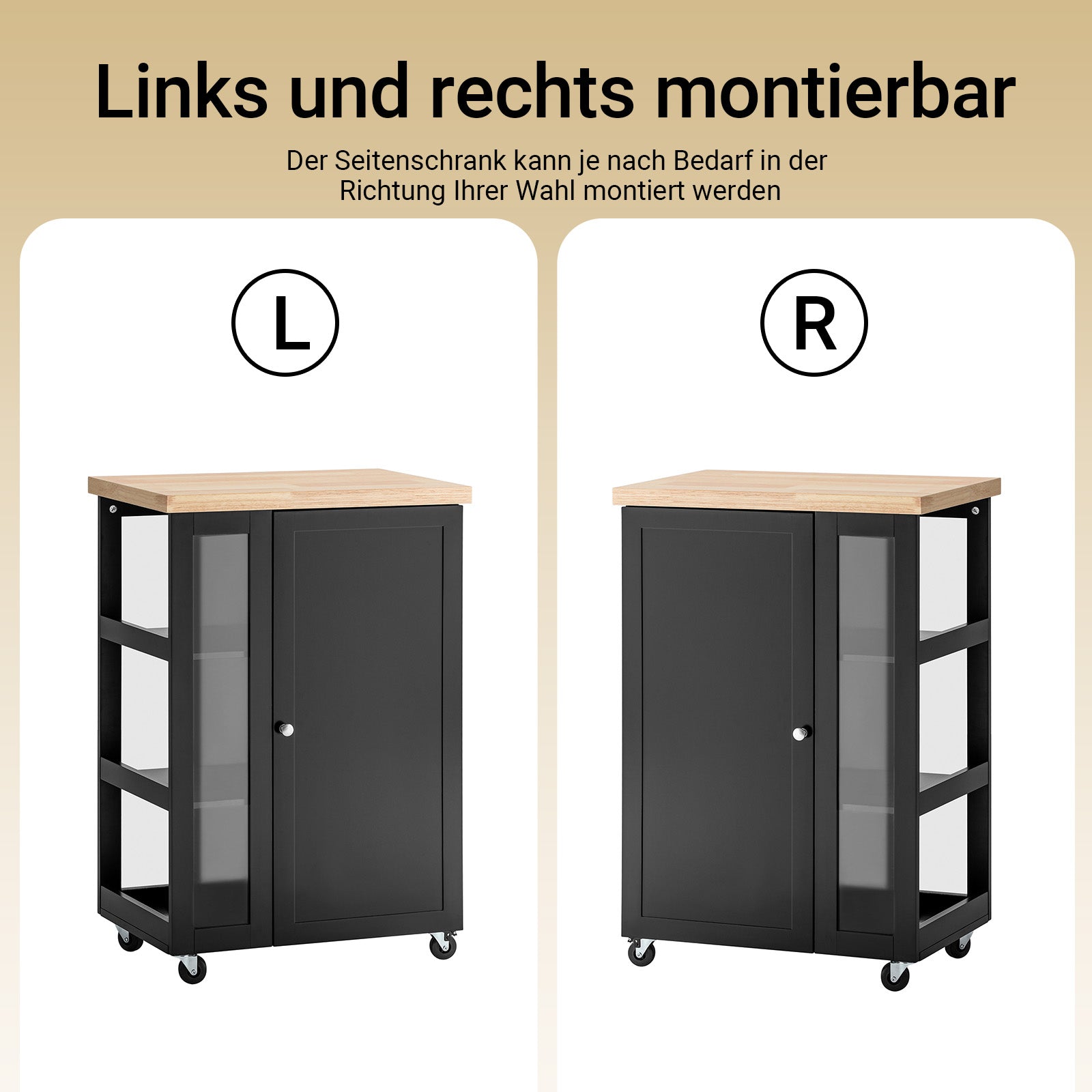 Vorverkauf | SoBuy | Küchenwagen | Servierwagen | mit 3 Ablagefächern | Schwarz | 60x90x40cm | FKW75-SCH