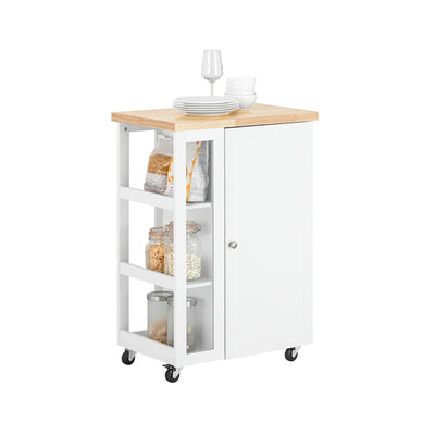 SoBuy | Küchenwagen Servierwagen | mit 3 Ablagefächern | Weiß-Natur | 60x90x40cm | FKW75-WN