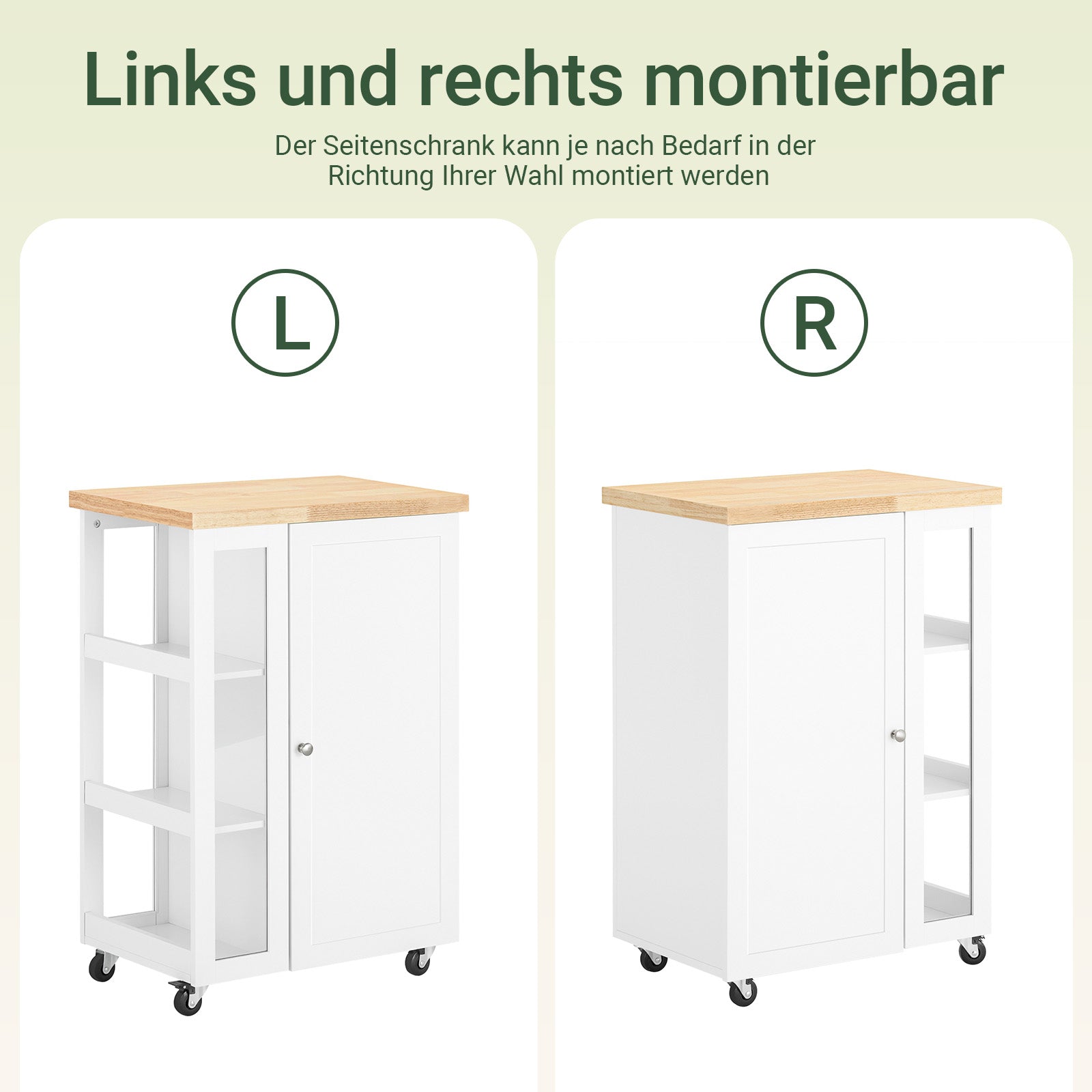 Vorverkauf | SoBuy | Küchenwagen Servierwagen | mit 3 Ablagefächern | Weiß-Natur | 60x90x40cm | FKW75-WN
