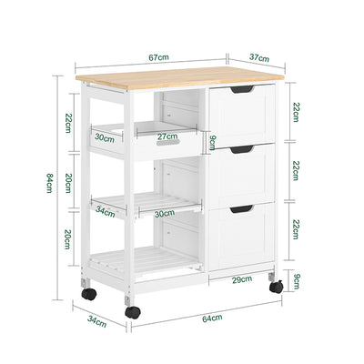 SoBuy | Servierwagen | Für Küche & Esszimmer | Weiß | 68x85x38cm | FKW79-W