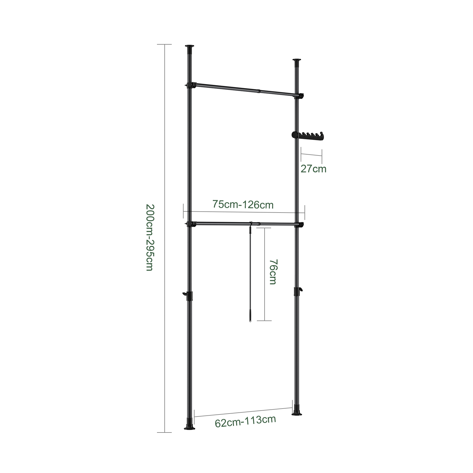SoBuy | Teleskop Kleiderstange | Kleiderstangen System | Regalsystem | Schwarz | FRG109-II-SCH