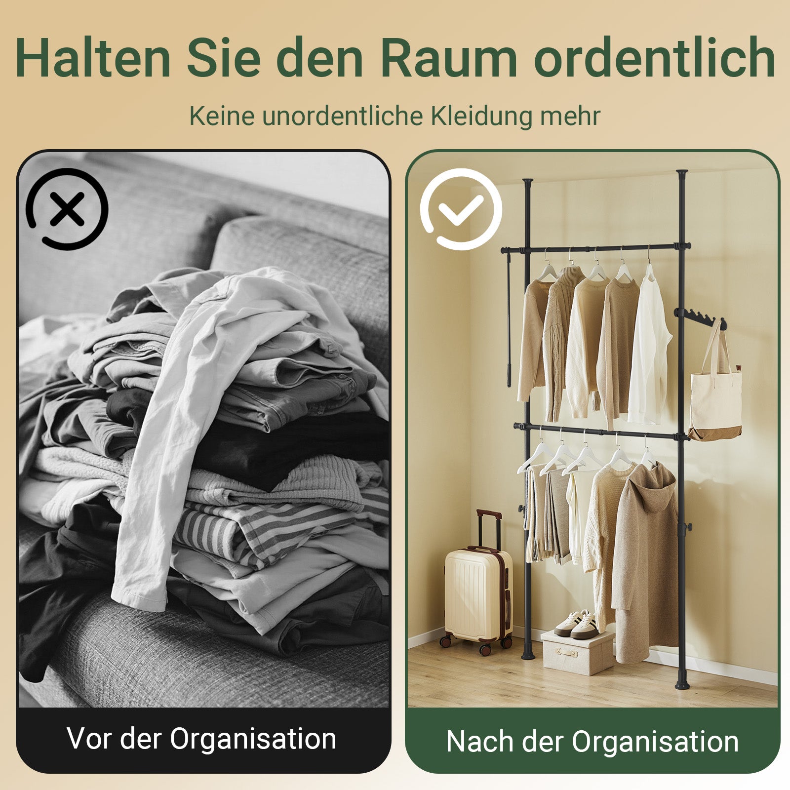 SoBuy | Teleskop Kleiderstange | Kleiderstangen System | Regalsystem | Schwarz | FRG109-II-SCH