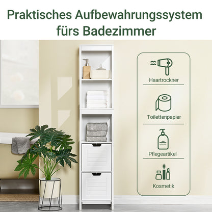 SoBuy | Bad Hochschrank | Badschrank Weiß | Badezimmermöbel Landhaus | FRG126-W