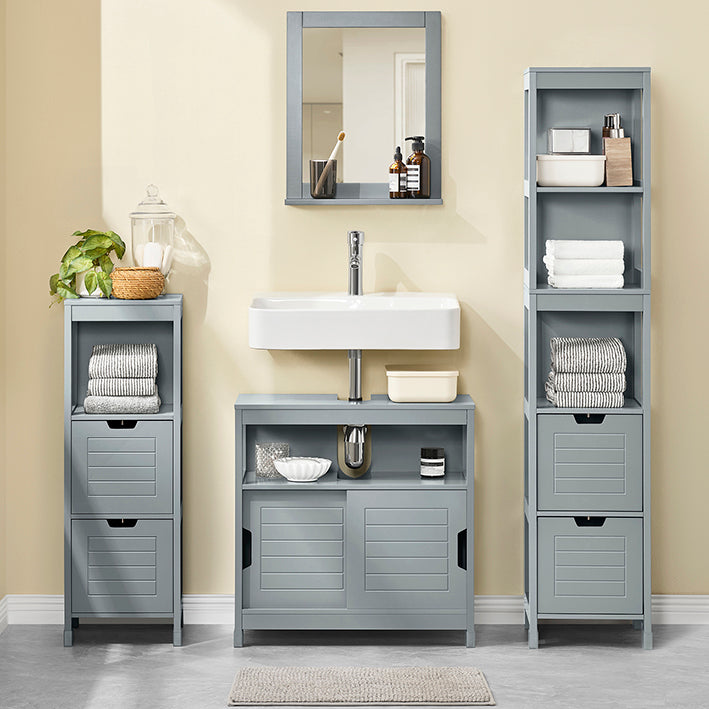 SoBuy | Waschbeckenunterschrank stahlgrau | Badezimmerschrank | Badmöbel Landhaus | FRG128-SG