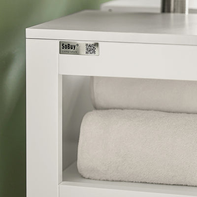 SoBuy | Waschbeckenunterschrank Weiß | Badezimmerschrank | Badmöbel Landhaus | FRG128-W