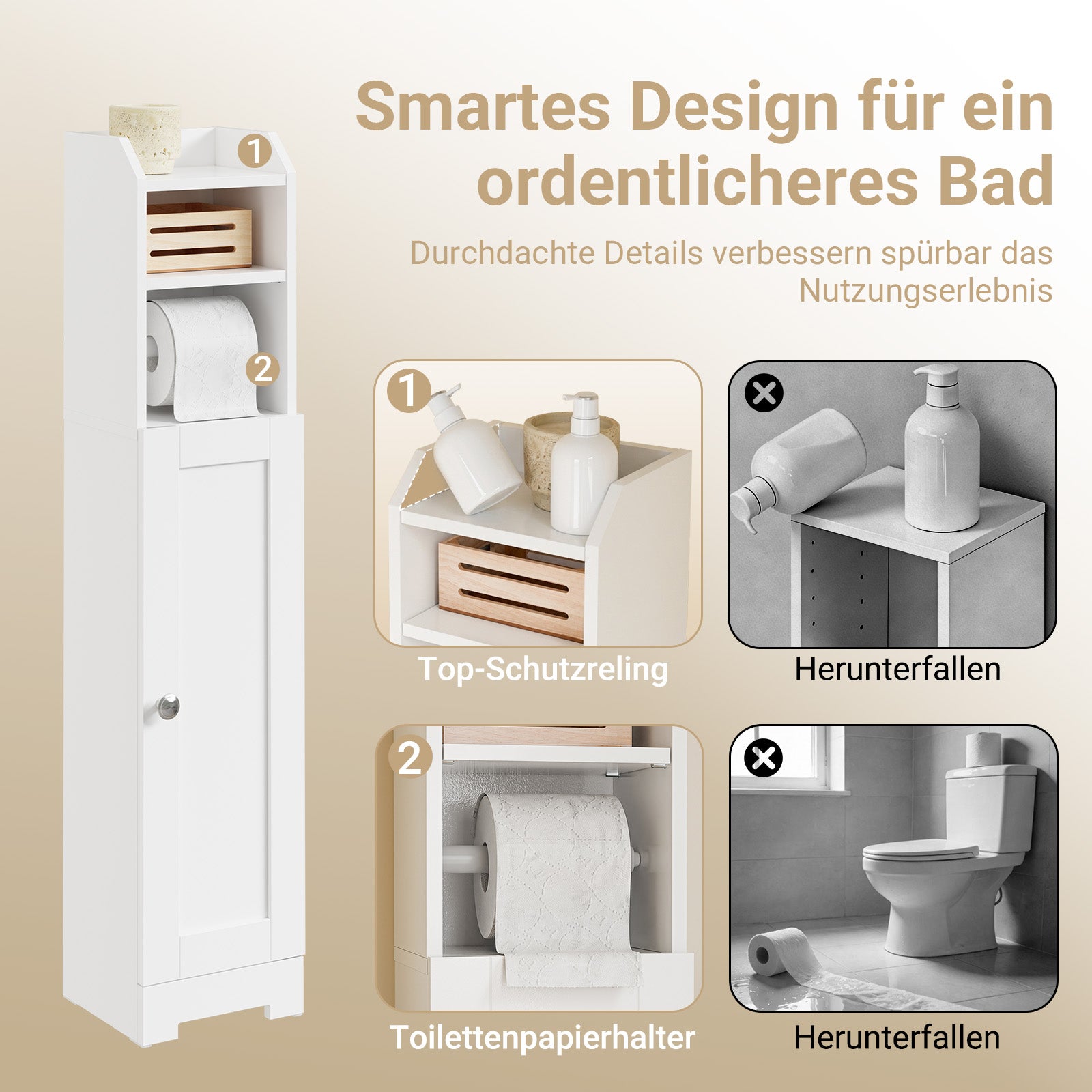 Vorverkauf | SoBuy | Toilettenpapierhalter | Badezimmerschrank Schmal Weiß | FRG177-II-W