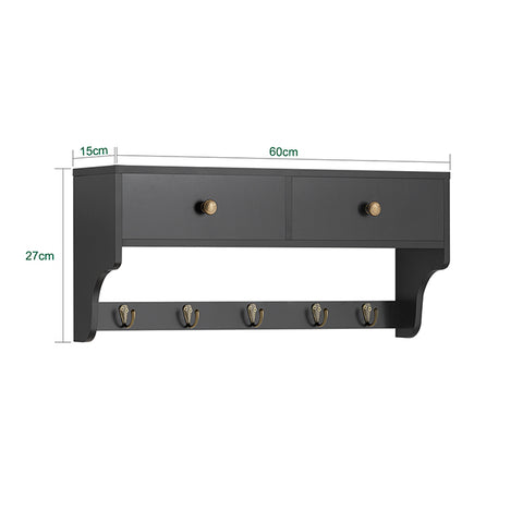 SoBuy | Wandgarderobe | Hängeregal mit Schubladen und 5 Haken | Schwarz | FRG178-SCH