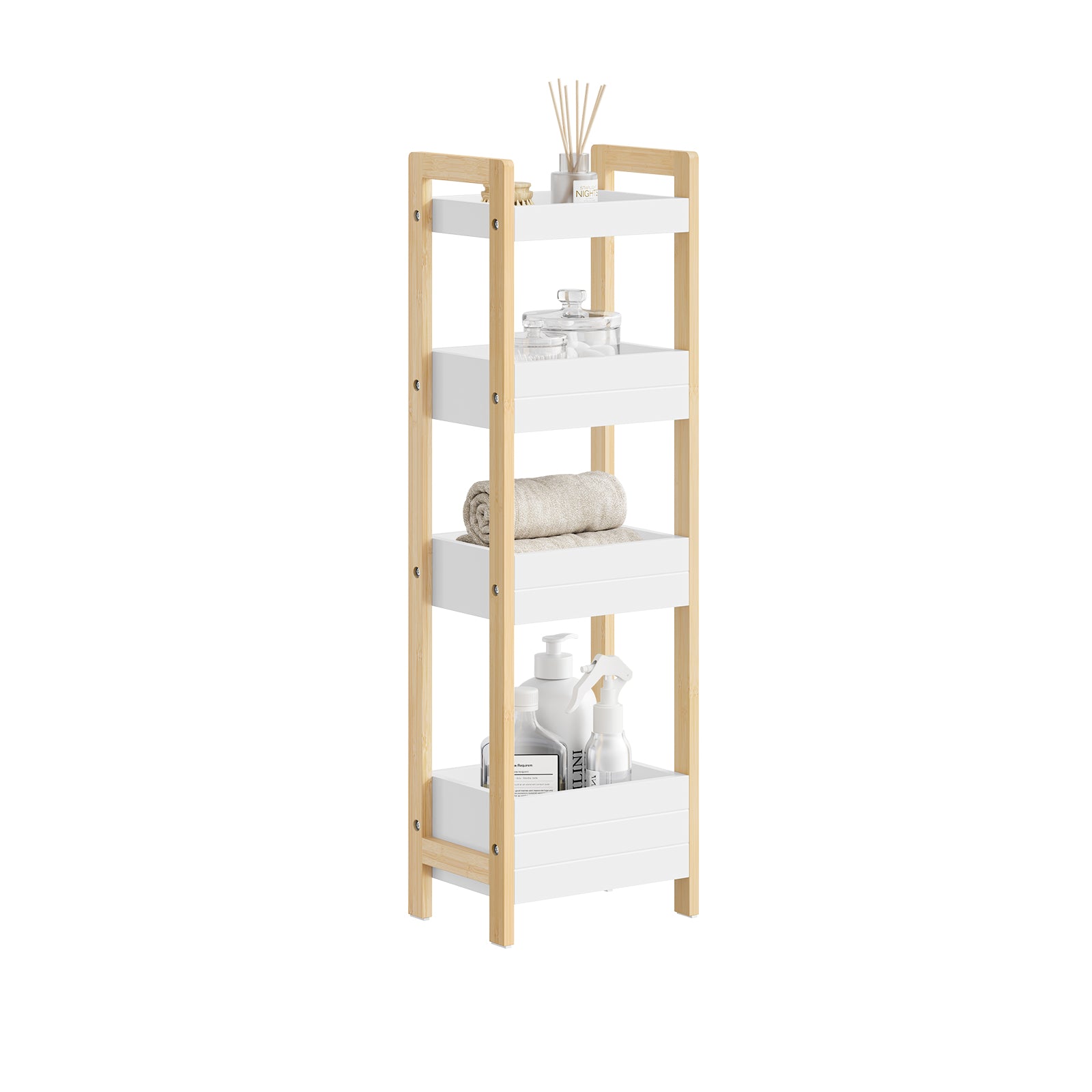 SoBuy | Badregal schmal mit 4 stabilen Regalen Weiß | FRG226-H-WN