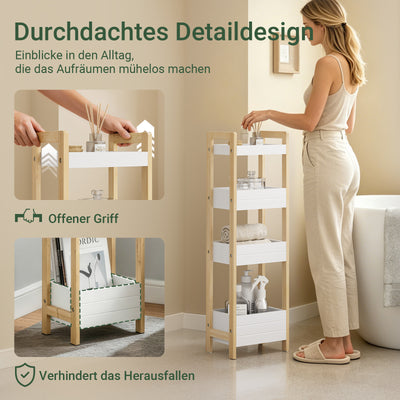 SoBuy | Badregal schmal mit 4 stabilen Regalen Weiß | FRG226-H-WN