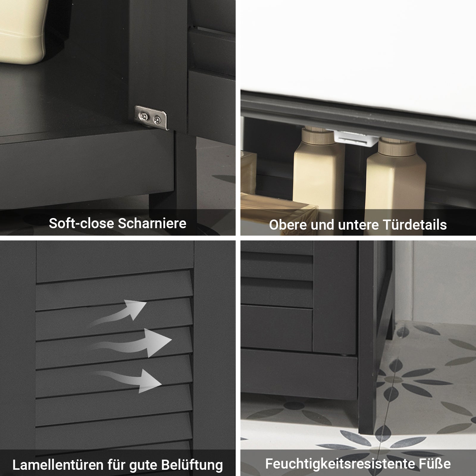 SoBuy | Waschbeckenunterschrank | Badezimmerunterschrank dunkelgrau | FRG237-DG