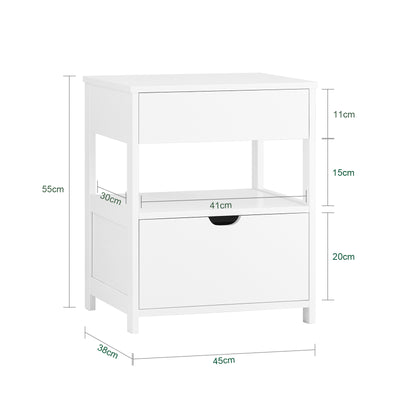 SoBuy Beistelltisch Nachttisch mit 2 Schubladen Weiß 45x55x38cm FRG258-II-W