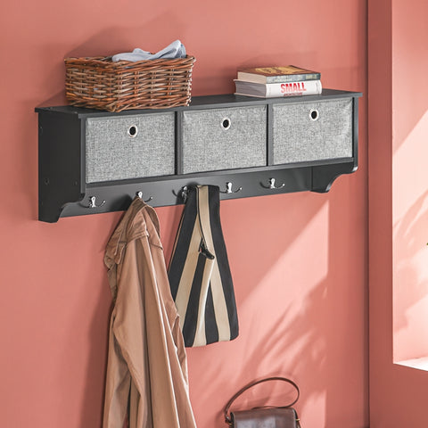 SoBuy | Wandgarderobe | Kleiderhaken | Flurgarderobe Schwarz | FRG282-SCH