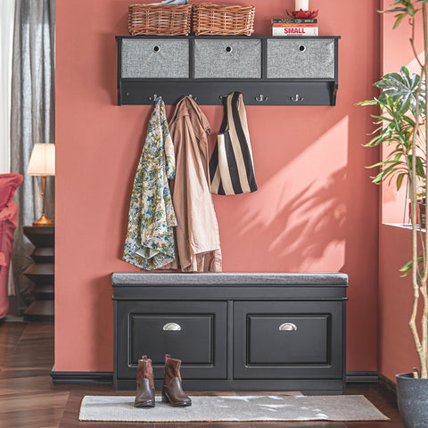 SoBuy | Wandgarderobe | Kleiderhaken | Flurgarderobe Schwarz | FRG282-SCH