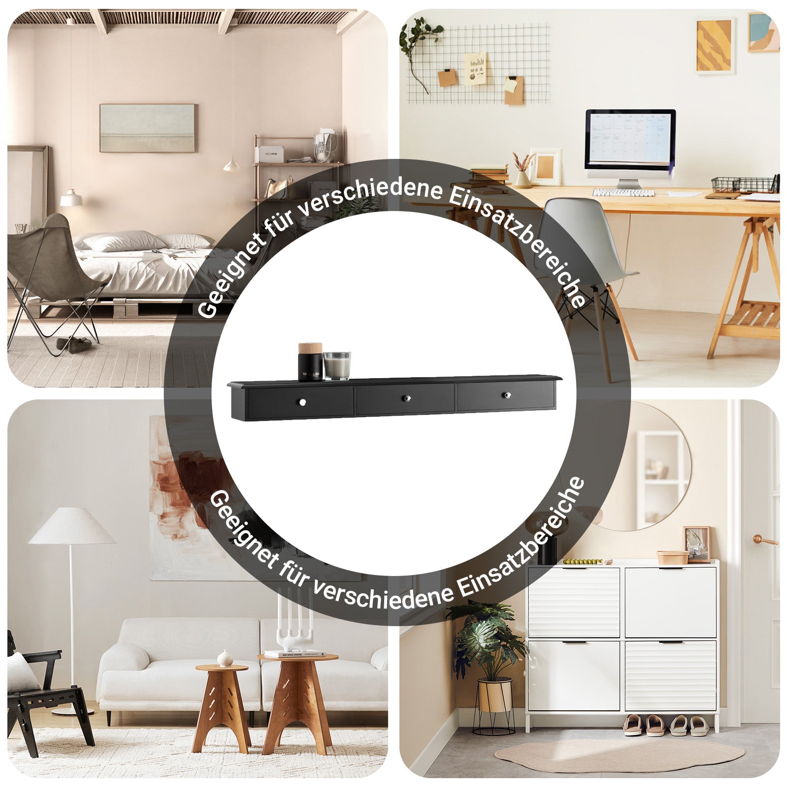 SoBuy | Schweberegal | Wandschublade | Hängeschrank | Wandregal | Schwarz | FRG43-L-SCH