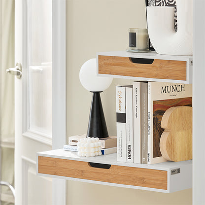 SoBuy | Schweberegal Weiß | Hängeschublade | Wandschublade Bambus | FRG92-WN