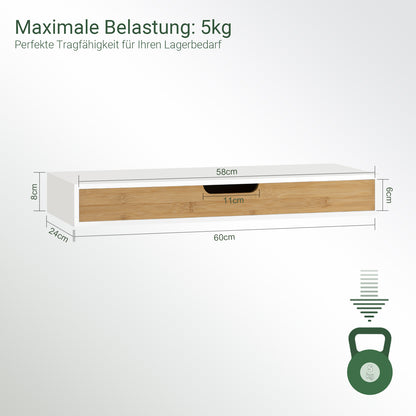 SoBuy | Schweberegal Weiß | Hängeschublade | Wandschublade Bambus | FRG93-WN