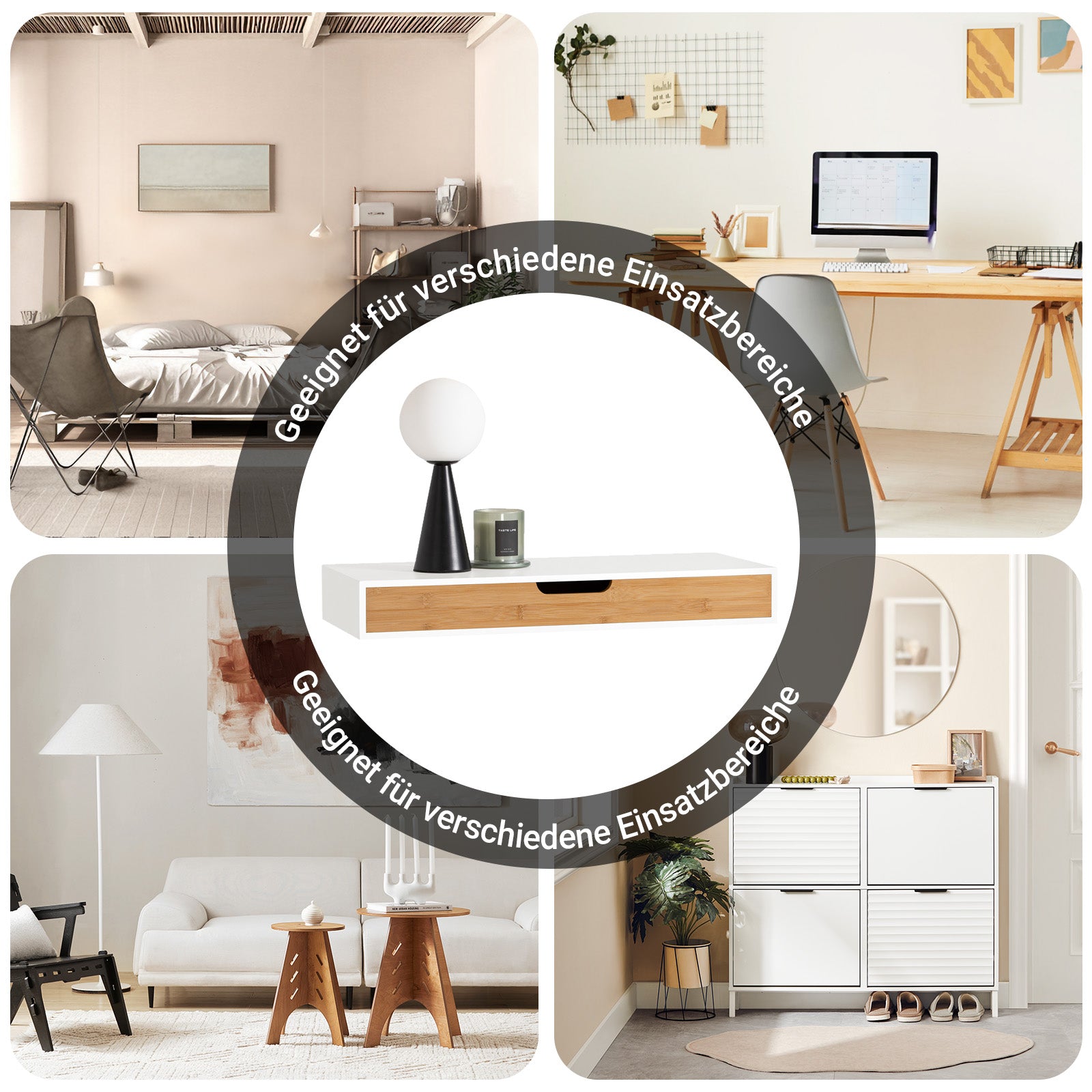 SoBuy | Schweberegal Weiß | Hängeschublade | Wandschublade Bambus | FRG93-WN