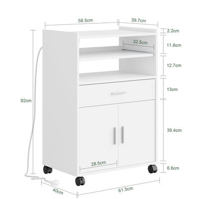 SoBuy Küchenwagen mit USB-Ladung und Ausziehfach Weiß 61x40x92 cm FSB09-E-W