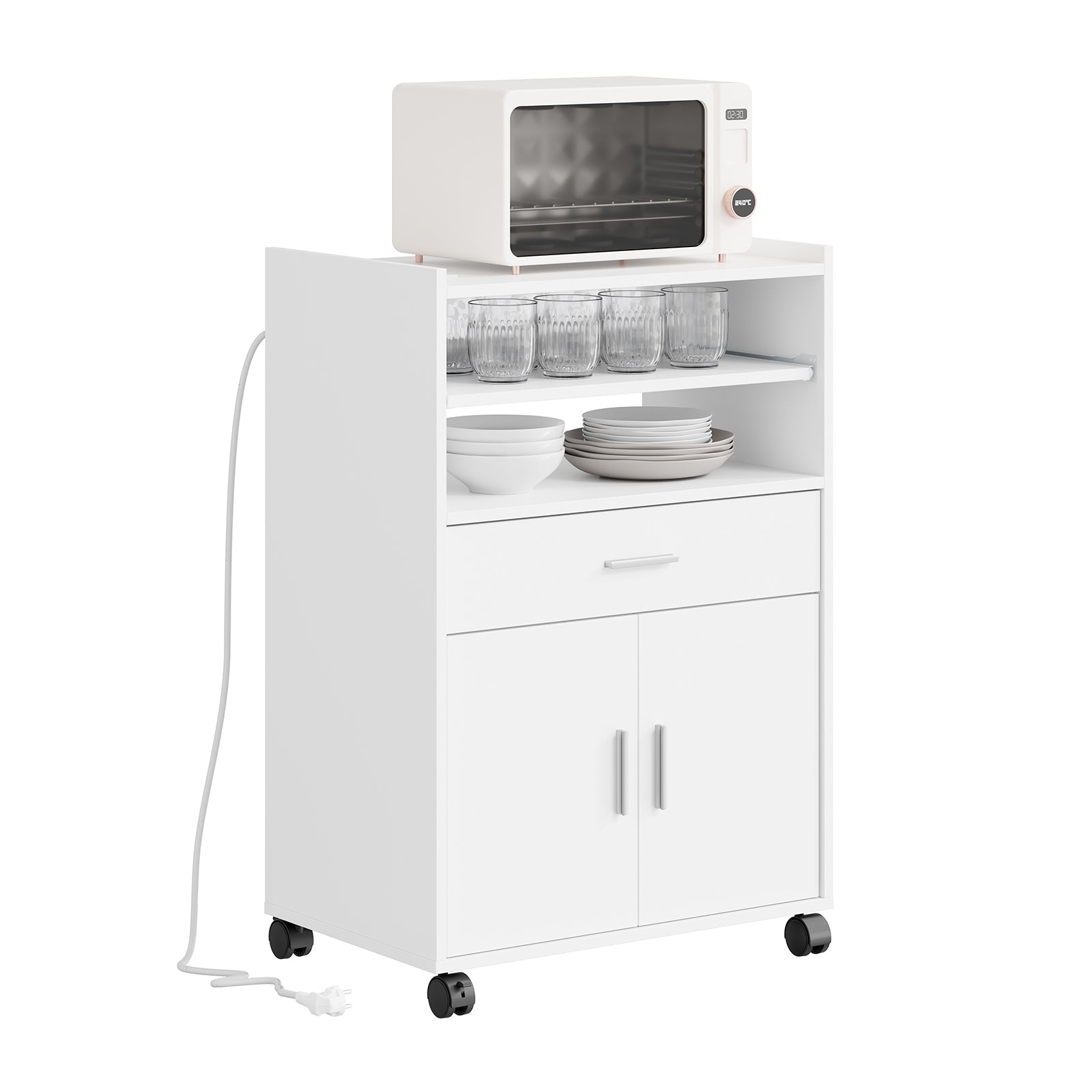 SoBuy Küchenwagen mit USB-Ladung und Ausziehfach Weiß 61x40x92 cm FSB09-E-W