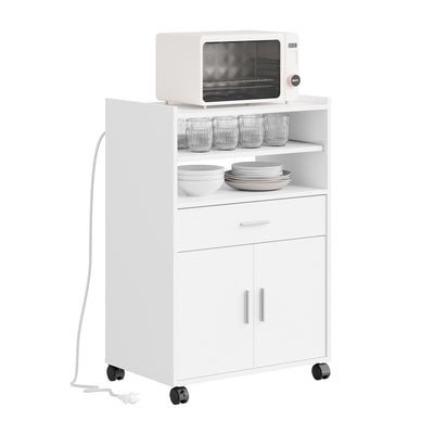 SoBuy Küchenwagen mit USB-Ladung und Ausziehfach Weiß 61x40x92 cm FSB09-E-W