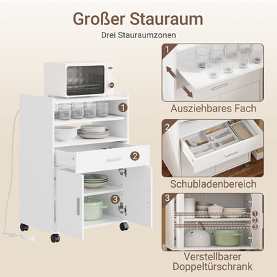 SoBuy Küchenwagen mit USB-Ladung und Ausziehfach Weiß 61x40x92 cm FSB09-E-W