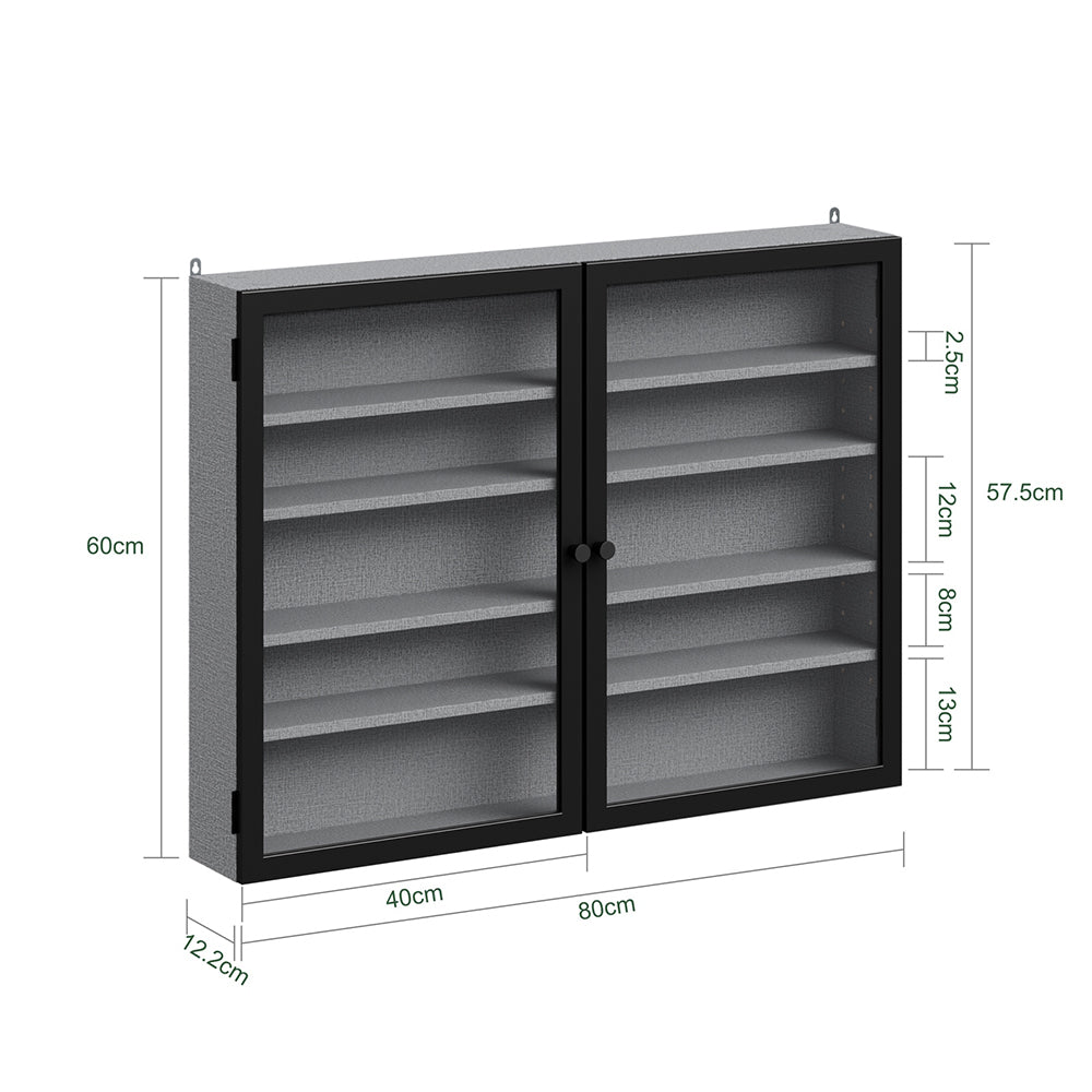 SoBuy | Sammelvitrine | Hängevitrine & Sammlervitrine Grau mit Glastüren | Grau | FSB113-DG