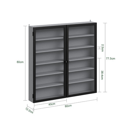SoBuy | Sammelvitrine | Wandschrank hängend schmal mit 2 Türen | Grau | 80×12.2×80 cm | FSB113-H-DG