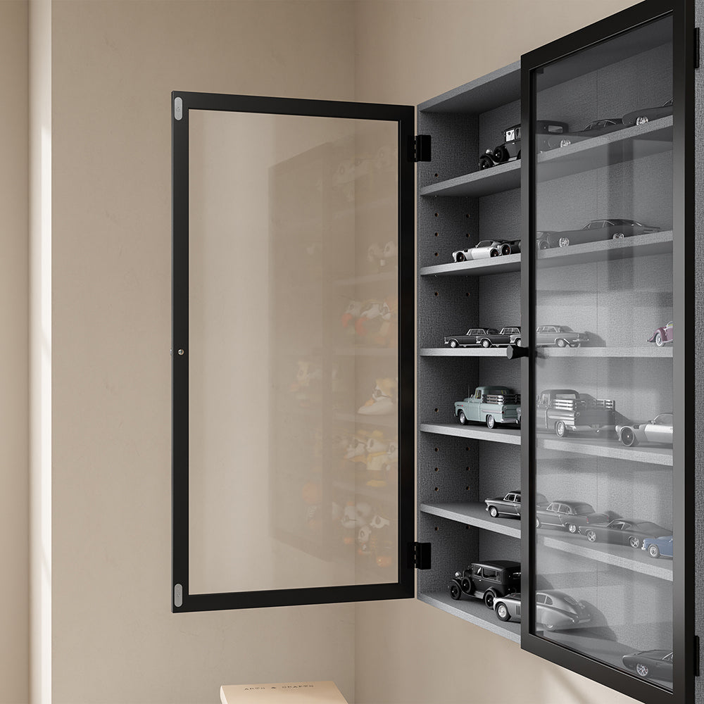 SoBuy | Sammelvitrine | Wandschrank hängend schmal mit 2 Türen | Grau | 80×12.2×80 cm | FSB113-H-DG