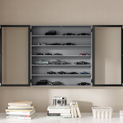 SoBuy | Sammelvitrine | Wandschrank hängend schmal mit 2 Türen | Grau | 80×12.2×80 cm | FSB113-H-DG