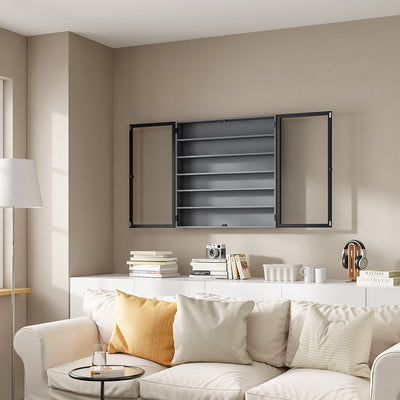 SoBuy | Sammelvitrine | Wandschrank hängend schmal mit 2 Türen | Grau | 80×12.2×80 cm | FSB113-H-DG