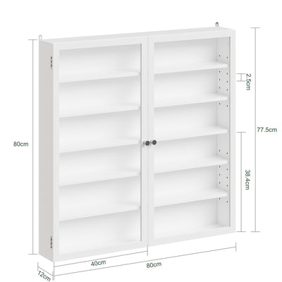 SoBuy | Sammelvitrine | Hängevitrine mit Glastür und Schranktür | Weiß | 80×12×80 cm | FSB113-H-W