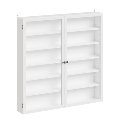 SoBuy | Sammelvitrine | Hängevitrine mit Glastür und Schranktür | Weiß | 80×12×80 cm | FSB113-H-W
