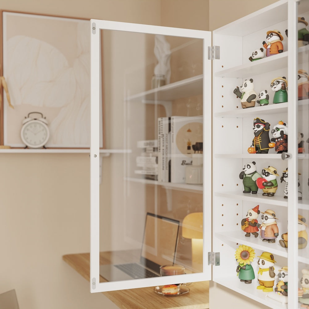 SoBuy | Sammelvitrine | Hängevitrine mit Glastür und Schranktür | Weiß | 80×12×80 cm | FSB113-H-W