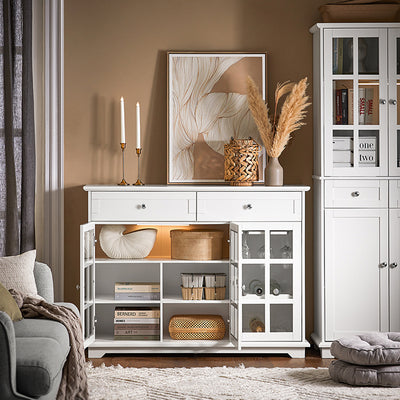 SoBuy | Küchenschrank mit Glastür | Sideboard | Highborad | Kommode | Weiß | FSB77-W