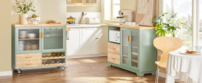SoBuy | Küchenwagen mit Flaschenablage | Kücheninsel mit Weinglashalter | Sideboard | Grün | FKW114-GR