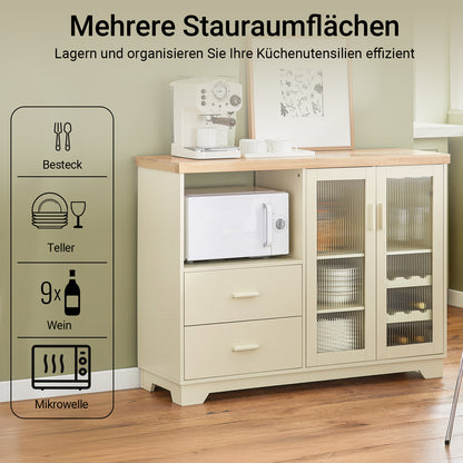SoBuy | Sideboard mit 2 Glastüren | Küchenschrank | Kommode | Beige | FSB81-MI