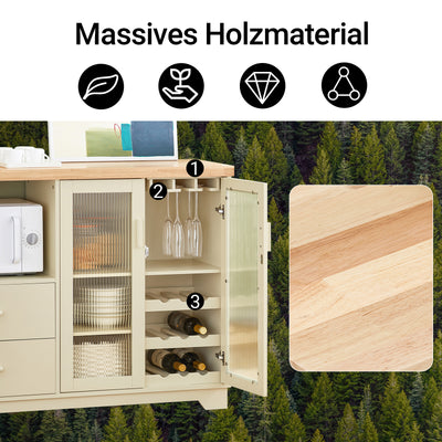 SoBuy | Sideboard mit 2 Glastüren | Küchenschrank | Kommode | Beige | FSB81-MI