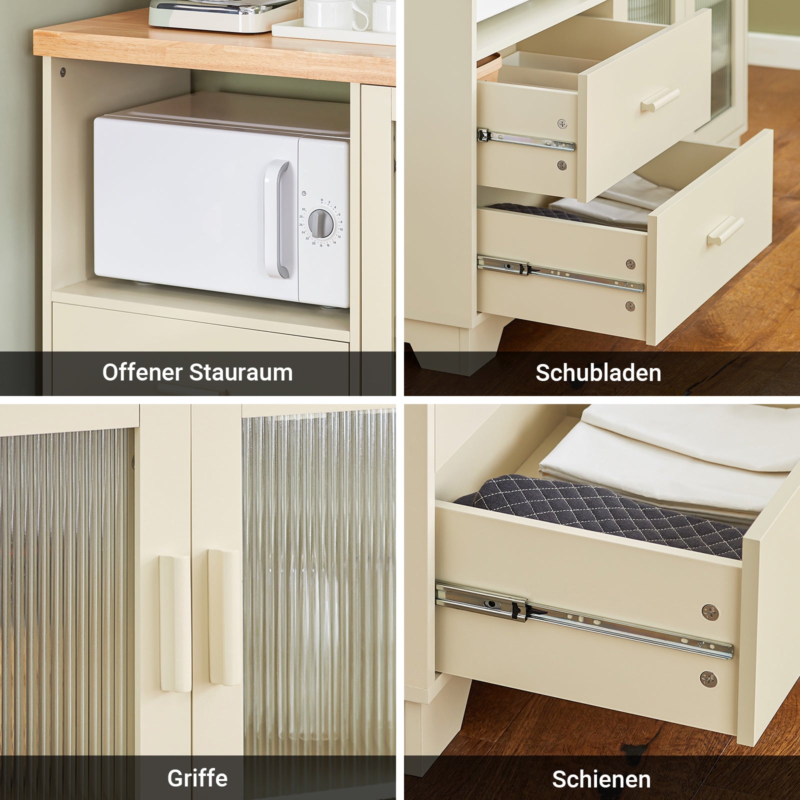 SoBuy | Sideboard mit 2 Glastüren | Küchenschrank | Kommode | Beige | FSB81-MI